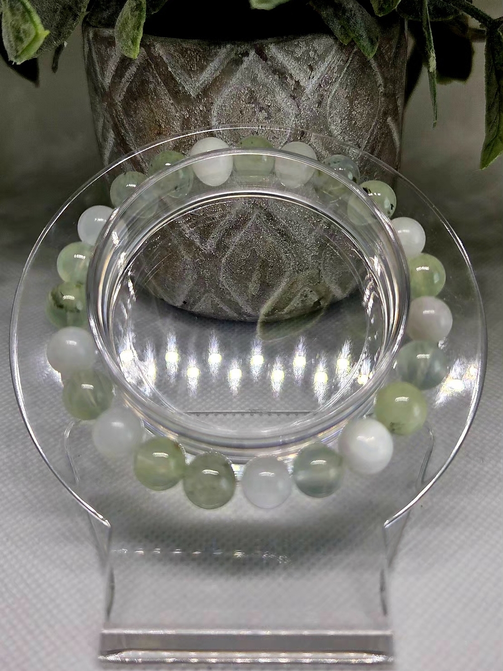 Moonstone and Prehnite Beaded Stretch Bracelet - 3mm